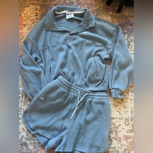 Women's Blue Waffle Knit Happy Camp3r Set